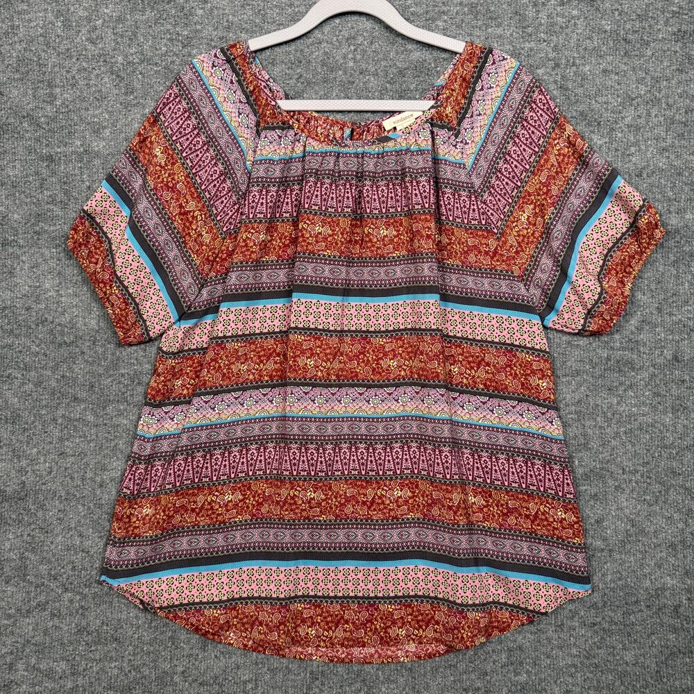 Sundance Size‎ Medium Boho Top Blouse Brown Silk Paisley Geometric Short Sleeves